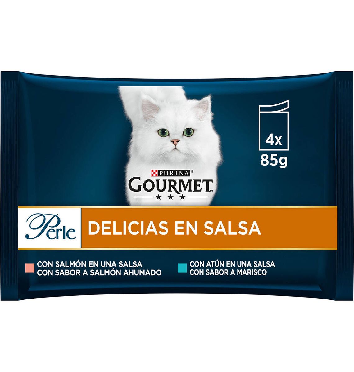 MENJAR GAT GOURM PERLE SALMO x4 85g